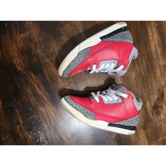 Nike Air Jordan 3 Retro Fire Red Cement Grey 13C Toddler CQ0489-600 toddler boys - Picture 4 of 10